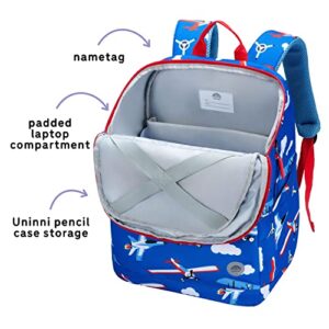 uninni Airplane 16'' Kids Backpack with Insulated Lunch Bag Set for Age 5+, Lightweight, School and Travel for Boys and Girls