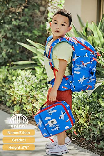 uninni Airplane 16'' Kids Backpack with Insulated Lunch Bag Set for Age 5+, Lightweight, School and Travel for Boys and Girls