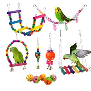 holyfire bird toys 11pcs, parakeet toys climbing ladder bird swing hanging chewing colorful toys for budgie, cockatiel, conure, cockatoo, love birds, finches, mynah