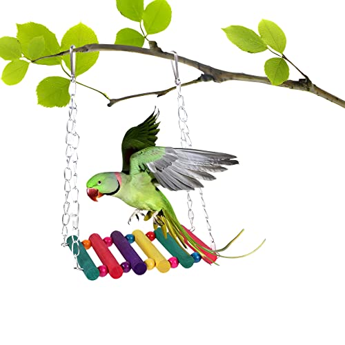 Holyfire Bird Toys 11PCS, Parakeet Toys Climbing Ladder Bird Swing Hanging Chewing Colorful Toys for Budgie, Cockatiel, Conure, Cockatoo, Love Birds, Finches, Mynah