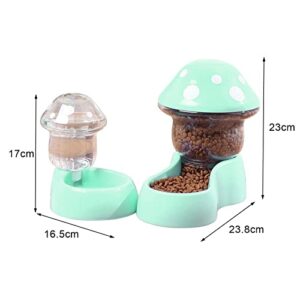 Worparsen Pets Auto Feeder, Automatic Dog Gravity Food Feeder, Cat Water Dispenser, Mushroom Shape Dog Cat Water Food Container, Pet Food Bowl for Small Medium Dog Pets Puppy Kitten Green