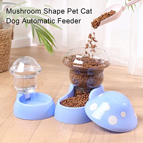 Worparsen Pets Auto Feeder, Automatic Dog Gravity Food Feeder, Cat Water Dispenser, Mushroom Shape Dog Cat Water Food Container, Pet Food Bowl for Small Medium Dog Pets Puppy Kitten Green