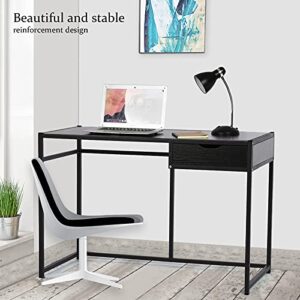 WJHWSX Modern Writing Desk, Laptop Computer Work Desk, Home Office Desk with Drawers, Wood Student Study Table Notebook Workstation, Farmhouse Small Space Cheap Black Desks for Bedrooms (Black)