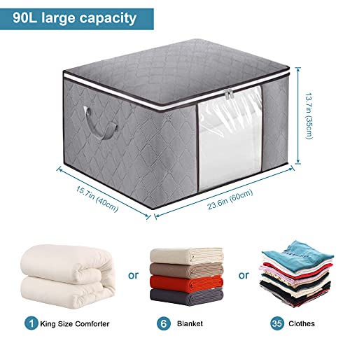 ccbye 6pcs Premium 90L Large Storage Bags, Clothes Storage Bins, Foldable Closet Organizer Storage Containers With Durable Handles, Thick Fabric For Clothing, Blanket, Comforters, Bed Sheets