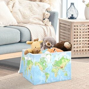 World Map Storage Basket 16.5x12.6x11.8 In Collapsible Fabric Storage Cubes Organizer Large Storage Bin with Lids and Handles for Shelves Bedroom Closet Office