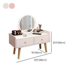 LITFAD Modern Makeup Vanity Standing Vanity Set with Drawer Bedroom Wood Dressing Table - Makeup Vanity & Mirror with LED Light Pink 24" L x 16" W x 24" H