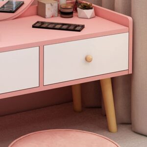 LITFAD Modern Makeup Vanity Standing Vanity Set with Drawer Bedroom Wood Dressing Table - Makeup Vanity & Mirror with LED Light Pink 24" L x 16" W x 24" H