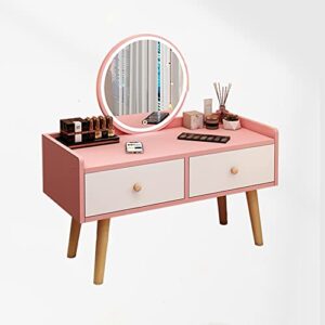 LITFAD Modern Makeup Vanity Standing Vanity Set with Drawer Bedroom Wood Dressing Table - Makeup Vanity & Mirror with LED Light Pink 24" L x 16" W x 24" H