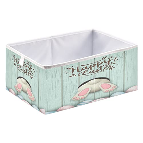 Kigai Cute Easter Bunny Cube Storage Bin, 11x11x11 in Collapsible Fabric Storage Cubes Organizer Portable Storage Baskets for Shelves, Closets, Laundry, Nursery, Home Decor