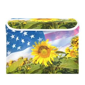 innewgogo sunflower field american flag storage bins with lids for organizing decorative callapsible storage basket with handles oxford cloth storage cube box for car