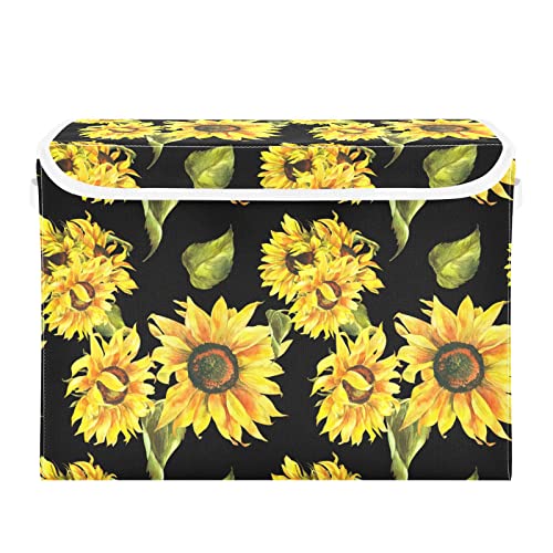 innewgogo Autumn Sunflower Storage Bins with Lids for Organizing Organizer Containers with Handles Oxford Cloth Storage Cube Box for Home