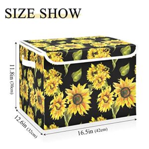 innewgogo Autumn Sunflower Storage Bins with Lids for Organizing Organizer Containers with Handles Oxford Cloth Storage Cube Box for Home