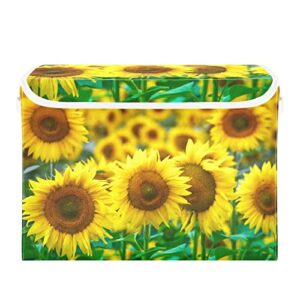 innewgogo field yellow sunflowers storage bins with lids for organizing baskets cube with cover with handles oxford cloth storage cube box for car