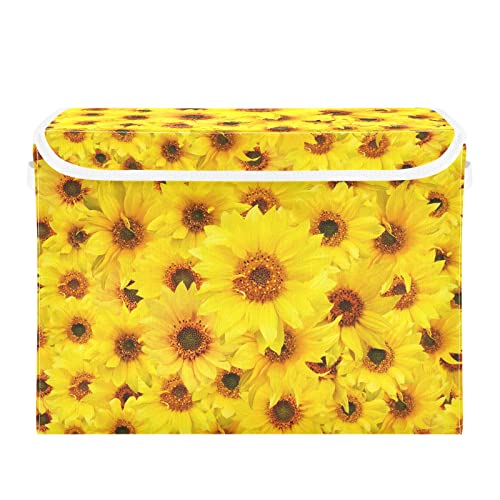 innewgogo Sunflowers Storage Bins with Lids for Organizing Dust-proof Storage Bins with Handles Oxford Cloth Storage Cube Box for Living Room