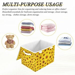 innewgogo Sunflowers Storage Bins with Lids for Organizing Dust-proof Storage Bins with Handles Oxford Cloth Storage Cube Box for Living Room