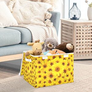 innewgogo Sunflowers Storage Bins with Lids for Organizing Dust-proof Storage Bins with Handles Oxford Cloth Storage Cube Box for Living Room