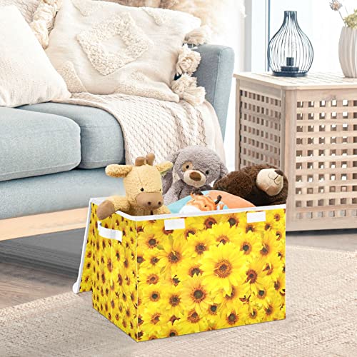 innewgogo Sunflowers Storage Bins with Lids for Organizing Dust-proof Storage Bins with Handles Oxford Cloth Storage Cube Box for Living Room