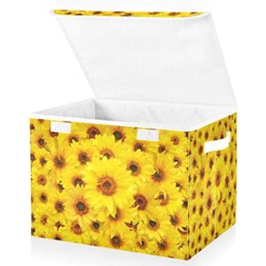 innewgogo Sunflowers Storage Bins with Lids for Organizing Dust-proof Storage Bins with Handles Oxford Cloth Storage Cube Box for Living Room