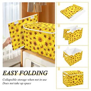 innewgogo Sunflowers Storage Bins with Lids for Organizing Dust-proof Storage Bins with Handles Oxford Cloth Storage Cube Box for Living Room