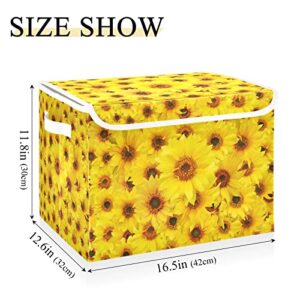 innewgogo Sunflowers Storage Bins with Lids for Organizing Dust-proof Storage Bins with Handles Oxford Cloth Storage Cube Box for Living Room