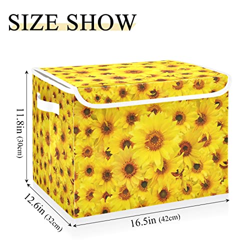 innewgogo Sunflowers Storage Bins with Lids for Organizing Dust-proof Storage Bins with Handles Oxford Cloth Storage Cube Box for Living Room