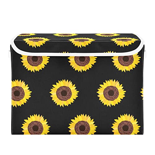 innewgogo Stylish Sunflower Fashion Storage Bins with Lids for Organizing Baskets Cube with Cover with Handles Oxford Cloth Storage Cube Box for Toys