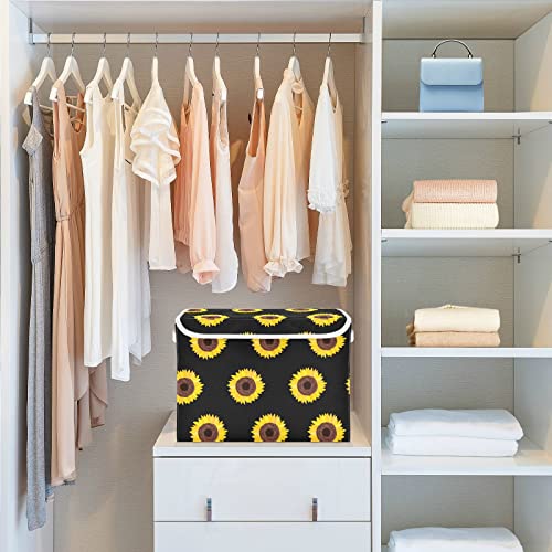 innewgogo Stylish Sunflower Fashion Storage Bins with Lids for Organizing Baskets Cube with Cover with Handles Oxford Cloth Storage Cube Box for Toys