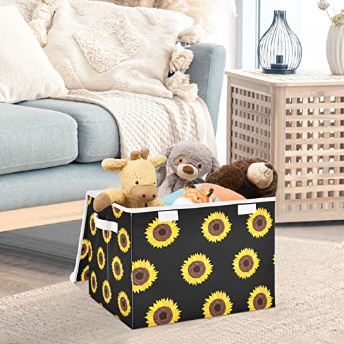 innewgogo Stylish Sunflower Fashion Storage Bins with Lids for Organizing Baskets Cube with Cover with Handles Oxford Cloth Storage Cube Box for Toys