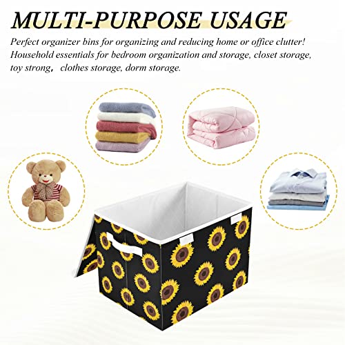 innewgogo Stylish Sunflower Fashion Storage Bins with Lids for Organizing Baskets Cube with Cover with Handles Oxford Cloth Storage Cube Box for Toys