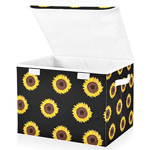 innewgogo Stylish Sunflower Fashion Storage Bins with Lids for Organizing Baskets Cube with Cover with Handles Oxford Cloth Storage Cube Box for Toys