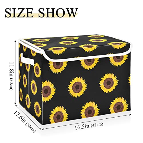 innewgogo Stylish Sunflower Fashion Storage Bins with Lids for Organizing Baskets Cube with Cover with Handles Oxford Cloth Storage Cube Box for Toys