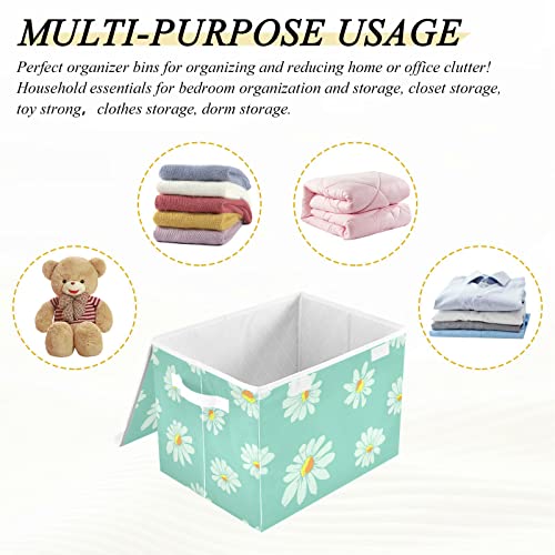 innewgogo Poppies Floral Sunflower Storage Bins with Lids for Organizing Collapsible Storage Cube Bin with Handles Oxford Cloth Storage Cube Box for Bed Room