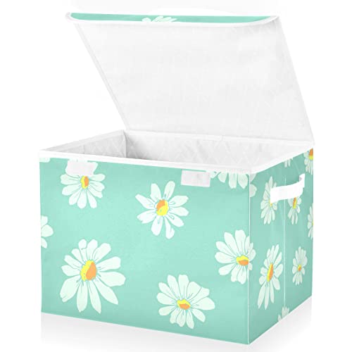 innewgogo Poppies Floral Sunflower Storage Bins with Lids for Organizing Collapsible Storage Cube Bin with Handles Oxford Cloth Storage Cube Box for Bed Room