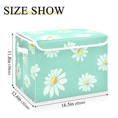 innewgogo Poppies Floral Sunflower Storage Bins with Lids for Organizing Collapsible Storage Cube Bin with Handles Oxford Cloth Storage Cube Box for Bed Room
