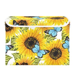 innewgogo sunflowers blue butterflies storage bins with lids for organizing large collapsible storage bins with handles oxford cloth storage cube box for car