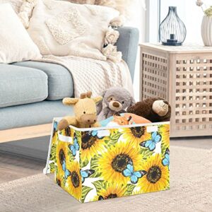 innewgogo Sunflowers Blue Butterflies Storage Bins with Lids for Organizing Large Collapsible Storage Bins with Handles Oxford Cloth Storage Cube Box for Car
