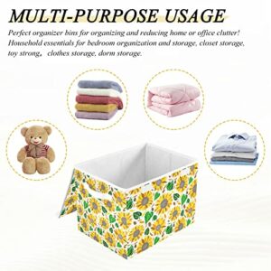 innewgogo Sunflower Storage Bins with Lids for Organizing Storage Baskets with Handles Oxford Cloth Storage Cube Box for Dog Toys