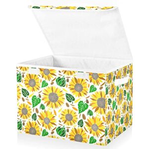 innewgogo Sunflower Storage Bins with Lids for Organizing Storage Baskets with Handles Oxford Cloth Storage Cube Box for Dog Toys