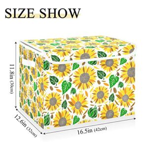 innewgogo Sunflower Storage Bins with Lids for Organizing Storage Baskets with Handles Oxford Cloth Storage Cube Box for Dog Toys