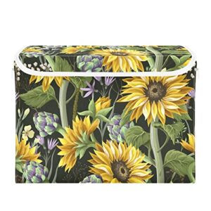 innewgogo sunflowers artichokes storage bins with lids for organizing decorative callapsible storage basket with handles oxford cloth storage cube box for dog toys