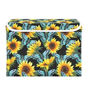 innewgogo sunflower butterflies storage bins with lids for organizing dust-proof storage bins with handles oxford cloth storage cube box for study room