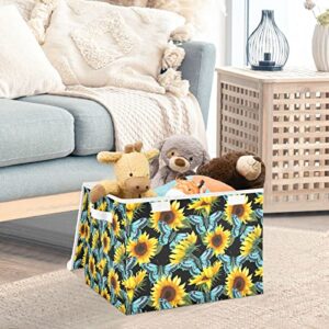 innewgogo Sunflower Butterflies Storage Bins with Lids for Organizing Dust-proof Storage Bins with Handles Oxford Cloth Storage Cube Box for Study Room