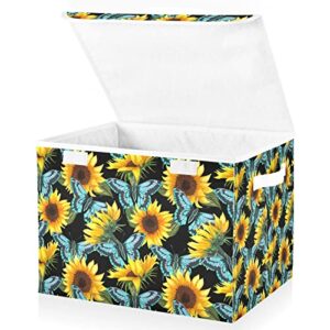 innewgogo Sunflower Butterflies Storage Bins with Lids for Organizing Dust-proof Storage Bins with Handles Oxford Cloth Storage Cube Box for Study Room