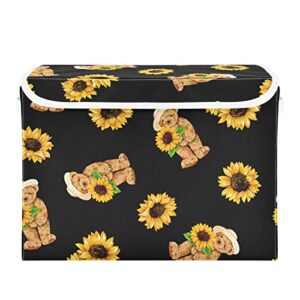 innewgogo cute bear and sunflower storage bins with lids for organizing decorative callapsible storage basket with handles oxford cloth storage cube box for clothes