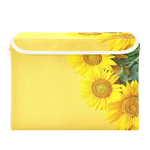 innewgogo Sunflowers Storage Bins with Lids for Organizing Collapsible Storage Boxes with Handles Oxford Cloth Storage Cube Box for Toys