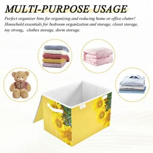 innewgogo Sunflowers Storage Bins with Lids for Organizing Collapsible Storage Boxes with Handles Oxford Cloth Storage Cube Box for Toys