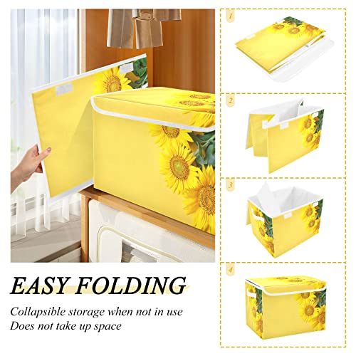 innewgogo Sunflowers Storage Bins with Lids for Organizing Collapsible Storage Boxes with Handles Oxford Cloth Storage Cube Box for Toys