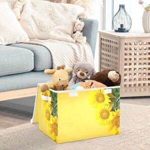 innewgogo Sunflowers Storage Bins with Lids for Organizing Collapsible Storage Boxes with Handles Oxford Cloth Storage Cube Box for Toys