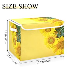 innewgogo Sunflowers Storage Bins with Lids for Organizing Collapsible Storage Boxes with Handles Oxford Cloth Storage Cube Box for Toys