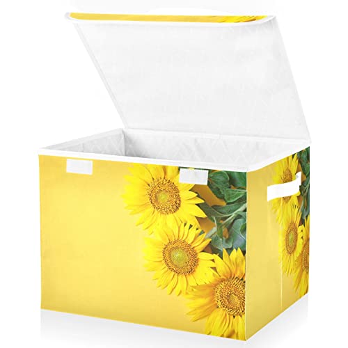 innewgogo Sunflowers Storage Bins with Lids for Organizing Collapsible Storage Boxes with Handles Oxford Cloth Storage Cube Box for Toys